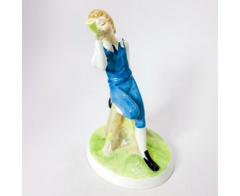 Nursery Rhymes Series Two. Boy in blue pants and vest; playing a musical instrument.Royal Doutlon backstamp. Artist: Amanda H