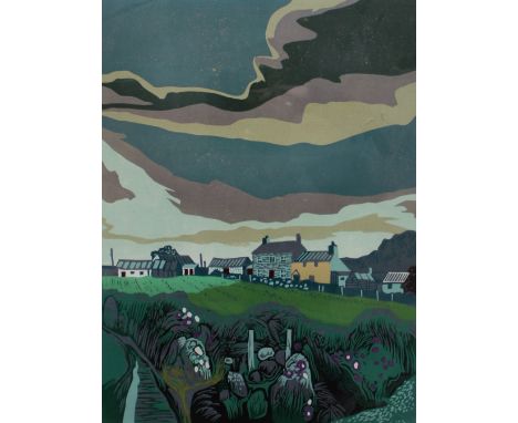 John Stops Clearing Skies Pembrokeshire II Linocut Signed and dated 1994 Limited edition 9/9 40.5cm x 30.5cm Painter relief p