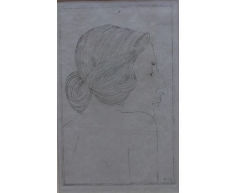 After Eric Gill Portrait of a lady An engraving Label verso 17.5 x 11cm