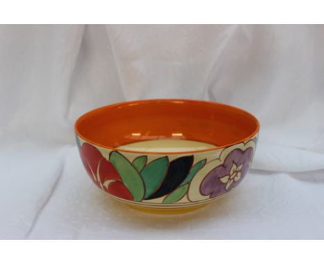 A Clarice Cliff Gardenia pattern bowl, of circular form, with concentric bands to the interior, Fantasque mark to the base, 2