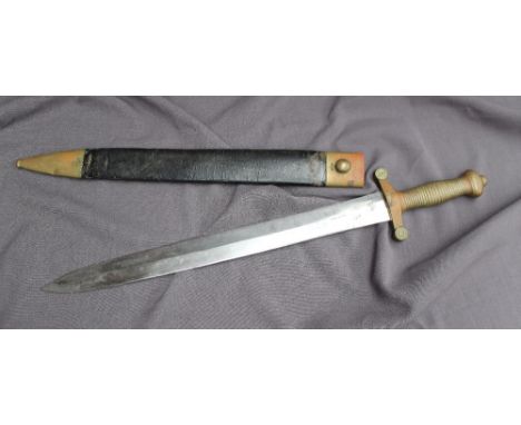 A 19th century Model 1831 Infantry sword and scabbard in the Roman Gladius pattern, stamped 1850 to the hilt, blade length 48