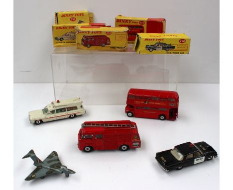 A Dinky Superior criterion Ambulance No 263, together with a Dinky toys No.259 fire engine, boxed, a Dinky toys No.289 Routem