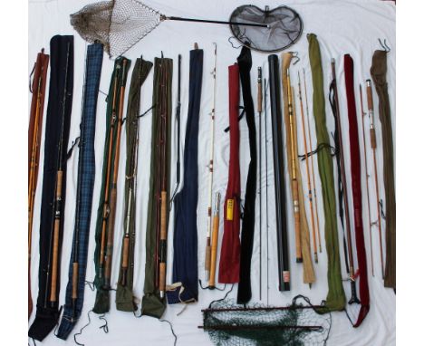 A Keptune elastican fishing rod together with an R W Pickard 'The Obvious' 9' 4" fishing rod, a Bob Church, 'Grafham' 10' gra