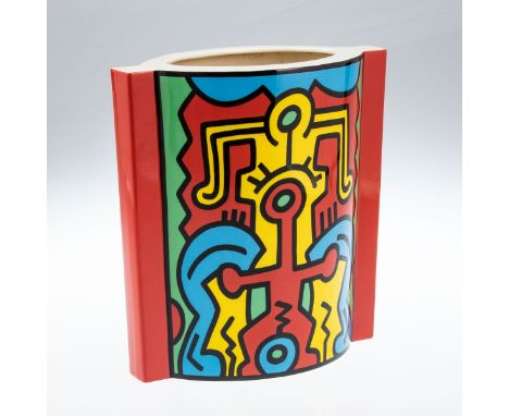 Vase Keith HaringVilleroy &amp; Boch, Mettlach 1992. Porzellan (Bone China), beige, glasiert. Polychrom dekoriert. Auf der Gl