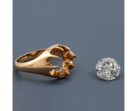 Solitärring mit Altschliff-Diamant585/- Gelbgold, gestemp. Gold-Gewicht: 8,5 g. Ges-Gew.: 9,3 g. 1 Altschliff-Diamant 3.83 ct