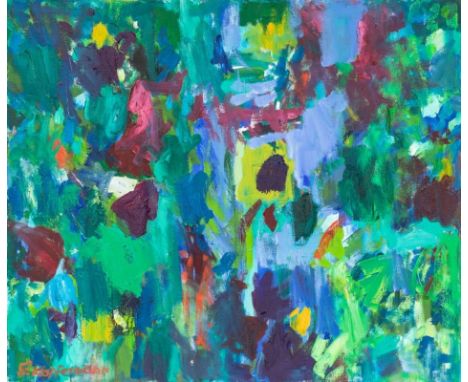 Sigrid Kopfermann1923 Berlin - 2011 Düsseldorf - "Lichter im Wald" - Öl/Lwd. 55 x 65 cm. Sign. l. u.: S. Kopfermann. Auf der 