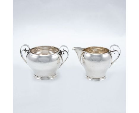 2tlg. Milch- und Zuckerservice im Art Deco StilSvend Toxvaerd/Kopenhagen/Dänemark. 925er Silber. Punzen: Herst.-Marke, Sterli