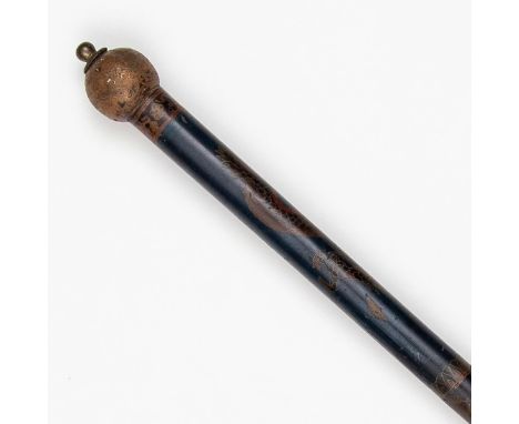 SpazierstockChina, Qing-Dynastie, um 1900. Holz (schwarz lackiert), Lack, Metall. L. 88,7 cm. Gebrauchsspuren, teils Lackverl