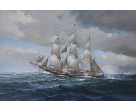 Charles J Lundgren (New York, Connecticut, 1911 - 1988) "Lightning/Golden Age of Sail" Titled lower left. Original Oil painti