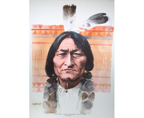 Tom McNeely (Canadian, B. 1935) "Sitting Bull" Signed lower left. Original Watercolor painting on Paper. Provenance: Collecti