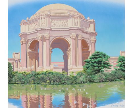 Donald Moss (1920 - 2010) "Palace of Fine Arts". Signed lower right. Original Oil on board painting. Provenance: Collection o
