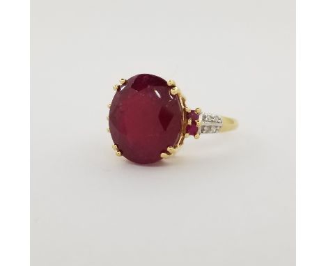 14K Gold &amp; Ruby Ring. Stamped '14K' inside band. Total Weight: 3.4 dwt / 5.3 g Ring Size: 9 - All silver, gold and/or jew