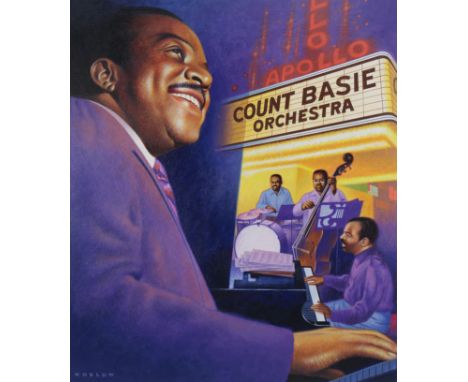 Howard Koslow (New Jersey, New York, 1924 - 2016) "Count Basie" Signed lower left. Original Acrylic painting on Illustration 