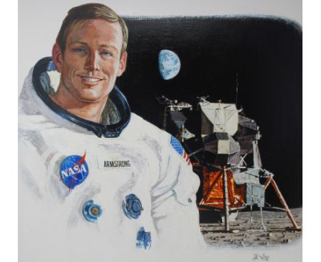 David K. Stone (American, 1922 - 2001) "Neil Armstrong" Signed lower right. Original Oil painting on Masonite. Provenance: Co