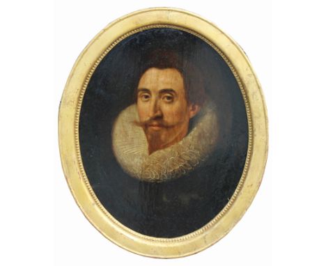17th C. Flemish School Portrait of a Gentleman. Oil on Board. Remnants of an early label attached verso. Appears to be unsign
