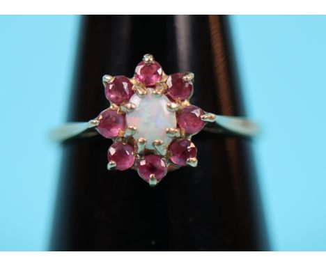 Gold ruby &amp; opal cluster ring