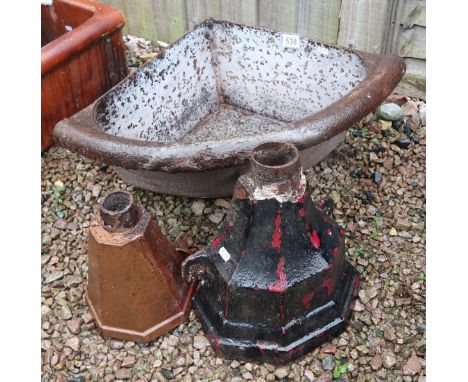 Cast iron corner trough and 2 old iron water fountains