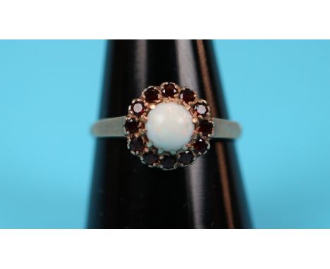 Gold opal &amp; garnet cluster ring