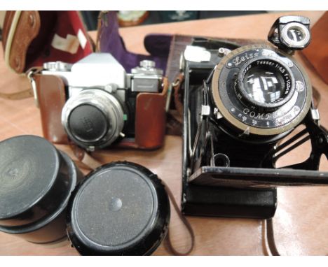 Two Zeiss cameras, a Zeiss Ikon Ikonta folding with Campur lens, a Zeiss Icon Contaflex 35mm camera with Synchro Campur lens