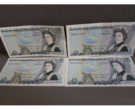 4 BANKNOTES 1988-91 5 POUND GILL EF LIGHT BENDS