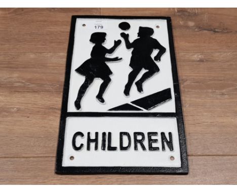 CAST METAL CHILDREN PLAYING SIGN