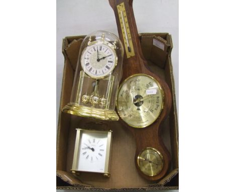 A wooden Barometer and two mantle clocks (3)