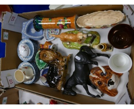 A mixed collection of ceramic items to include - Wedgwood Jasperware and Queensware dishes and Ashtrays, Beswick Black Beauty