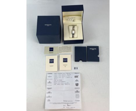 Raymond Weil Parcifal steel and gold quartz bracelet watch with mother-of-pearl diamond dot dial and diamond set bezel in ori