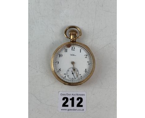 Plated Waltham pocket watch 2" dia., damage to face. Not working