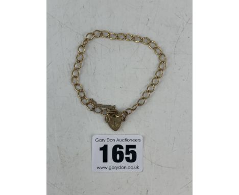 9k gold gate bracelet with heart lock, 6" long, w: 2 gms