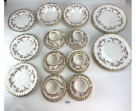 Royal Albert 'Dimity Rose' 36 piece tea &amp; dinner set comprising 6 dinner plates, 6 medium plates, 6 side plates, 6 soup b