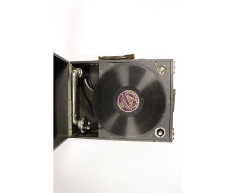 RAF Interest a wind up old style Record player with a pre war? Style RAF cap badge painted on lid, unusual !