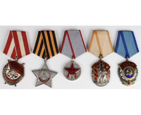 Soviet Medals - 20th Anniversary of Peasants Army, Order of Badge of Honour No 615790, Order of Red Banner of Labour No 55024