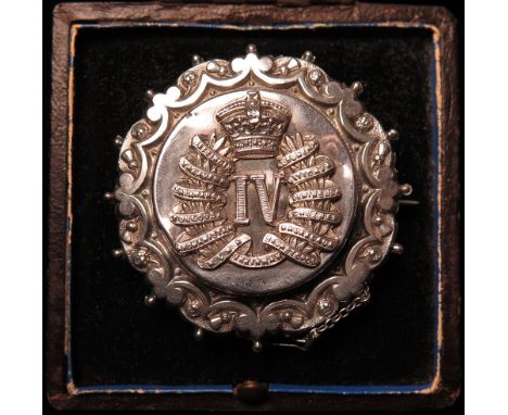 Sweetheart brooch/badge - silver IV Queen's Own Light Dragoons, hallmarked FN, Birmingham 1896.  Has a safety chain and box (