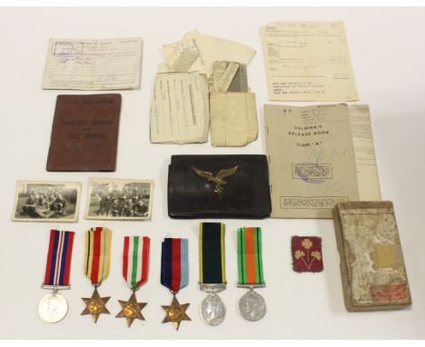 Group to 5111919 Gnr R J Thompson RA. 1939-45 Star, Africa Star, Italy Star, Defence & War Medals, Efficiency Medal GVI with 