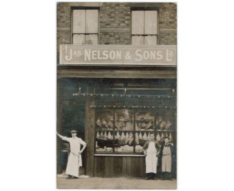 J Nelson, Butcher, shopfront St. Oswald Street, Old Swan, Liverpool R/P    (1)