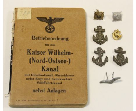German WW2 Book Guide to Kaiser Wilhelm Canal + a few small badges  (qty)