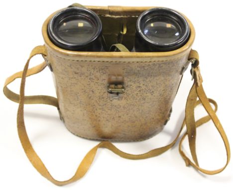 Binoculars pair of WW2 1944 dated (x7 mag) British army binoculars MKV in their brown leather case  