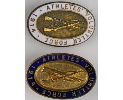 Badges - (2) Athletes Volunteer Force 1914, both blue & white enamel versions, - white is uncommon 