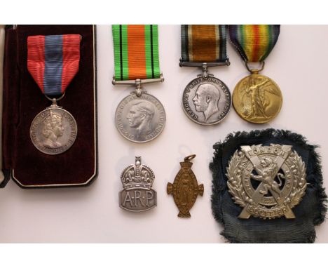 BWM & Victory Medal (8220 Pte D Montgomery 14 London R). Defence Medal, Imperial Service Medal QE2 (David Montgomery). Plus L