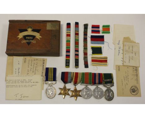 Group - 1939-45 Star, Africa Star, Defence & War Medals, Efficiency Medal GVI with Territorial clasp + extra service bar to r