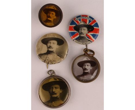 Boer War Generals - (5) 2 badges, 1 stud  and 2 pendants Lord Baden-Powell, Buller and Lord Roberts