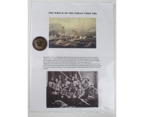 Board of Trade Rocket Apparatus Proof of Service at a Wreck medal. Edge impressed 'Indian Chief 1881'. Awarded to the Life Bo