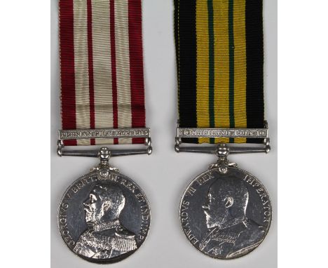 Africa General Service Medal EDVII with Somaliland 1908-10 clasp (PO.11045 Pte G Slade RMLI HMS Philomel), and Naval GSM GV w