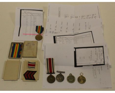 Family medals - BWM & Victory Medal + Metal ID Tag and box of issue (M.27577 T Abbott 3.WR.RN.). GV Special Constabulary Meda