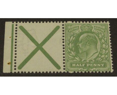 GB booklet pair Edward V11 ½d with St Andrew's Cross attached, inverted watermark, unmounted mint good perfs, light creasing 