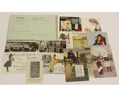 Collection of 13 postcards relating to postcards or postal history, including 3 from Raphael Tuck & Sons "Great Postcard Priz