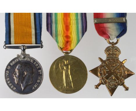 1914 Star Trio with original Aug-Nov clasp, to 29854 Dvr R Barker RHA, served with 3rd Bde.    polished GF  (3)