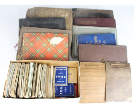 Postcards and ephemera - large box housing a variety of albums, and a shoebox. Including Postcards, a few Cigarette cards, a 