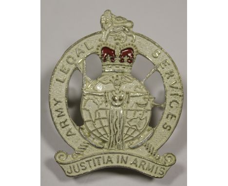Badge QEII Army legal services white metal with lugs  
